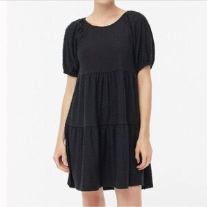 J Crew factory black swiss polka dot puff sleeve babydoll tiered dress medium